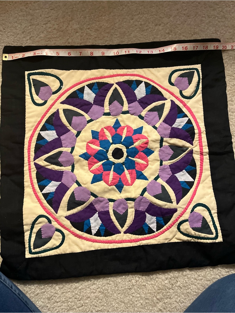 Handmade Floral Mandala Pillow Cover in Purple, Blue, Pink
